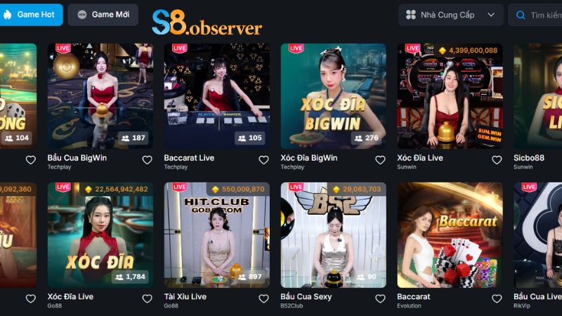 Một số tựa game đặc sắc tại sảnh Live Casino S8