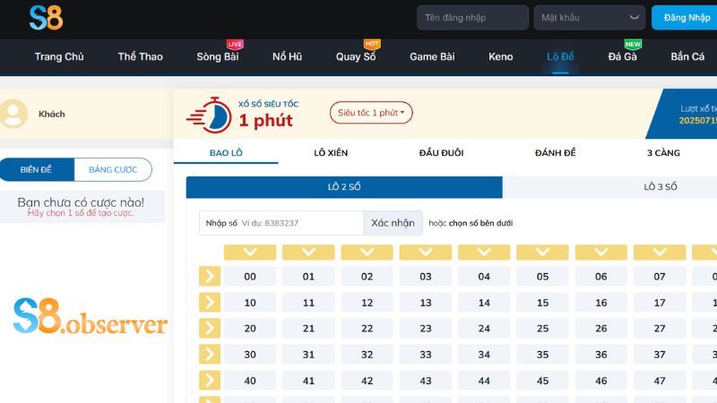 Các loại hình lô đề thu hút người chơi tại S8